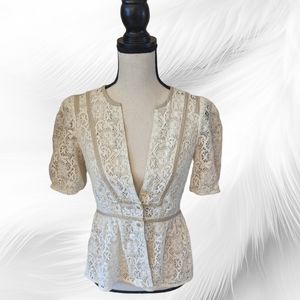 LAUNDRY by Shelli Segal Ivory Lace Peplum Jacket, Size (S)